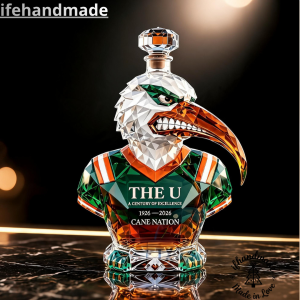 Miami Hurricanes 100th Anniversary Crystal Decanter Whiskey Bottle 6 1 11