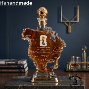 North American Host Cities Map Trophy FIFA World Cup 2026 Commemorative Whiskey Decanter 7 1 16