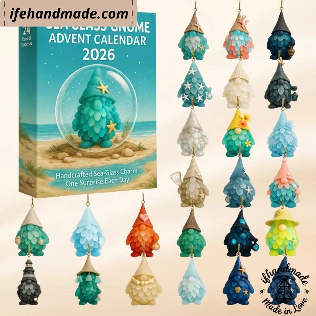 Sea Glass Gnome Advent Calendar 2026 – 24 Days Handcrafted Coastal Ornaments Box