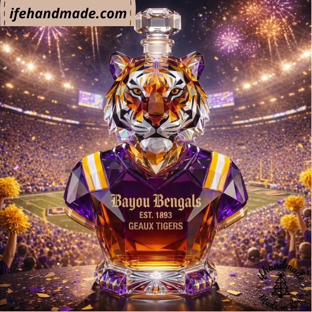 LSU Tigers Bayou Bengals Glass Whiskey Decanter – Geaux Tigers Crystal College Sports Fan Gift