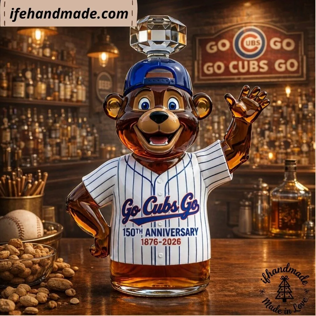 Chicago Cubs Go Cubs Go 150th Anniversary Glass Whiskey Decanter – MLB Fan Gift
