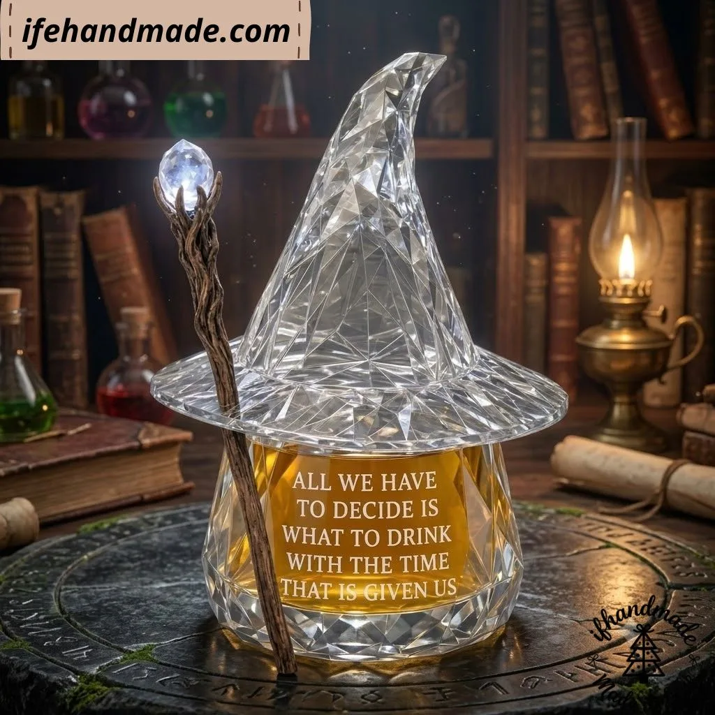 Lord of the Rings Gandalf Wizard Hat Glass Whiskey Decanter (4) Lord of the Rings Gandalf Wizard Hat Glass Whiskey Decanter – “All We Have To Decide Is What To Drink” Bottle — image 4