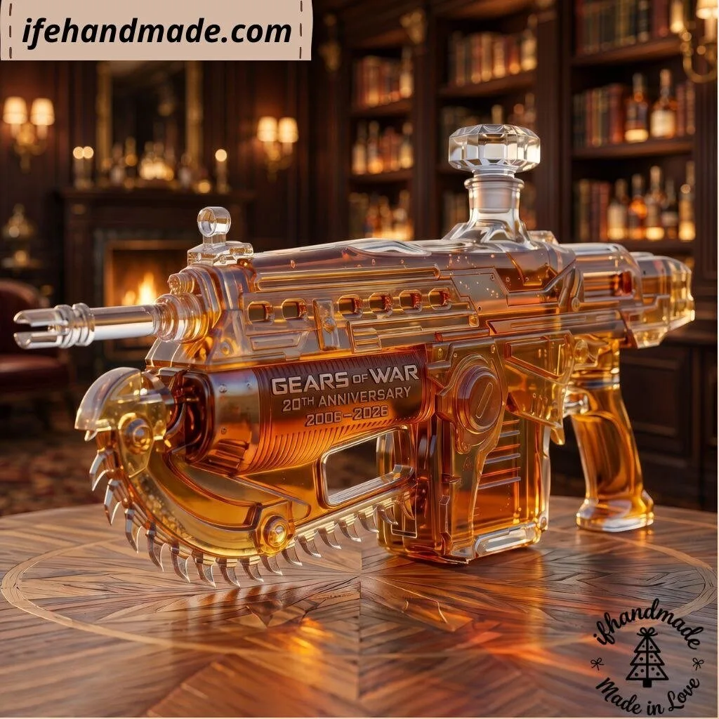 Gears of War 20th Anniversary Lancer Gun Glass Decanter - Whiskey Bottle Gift