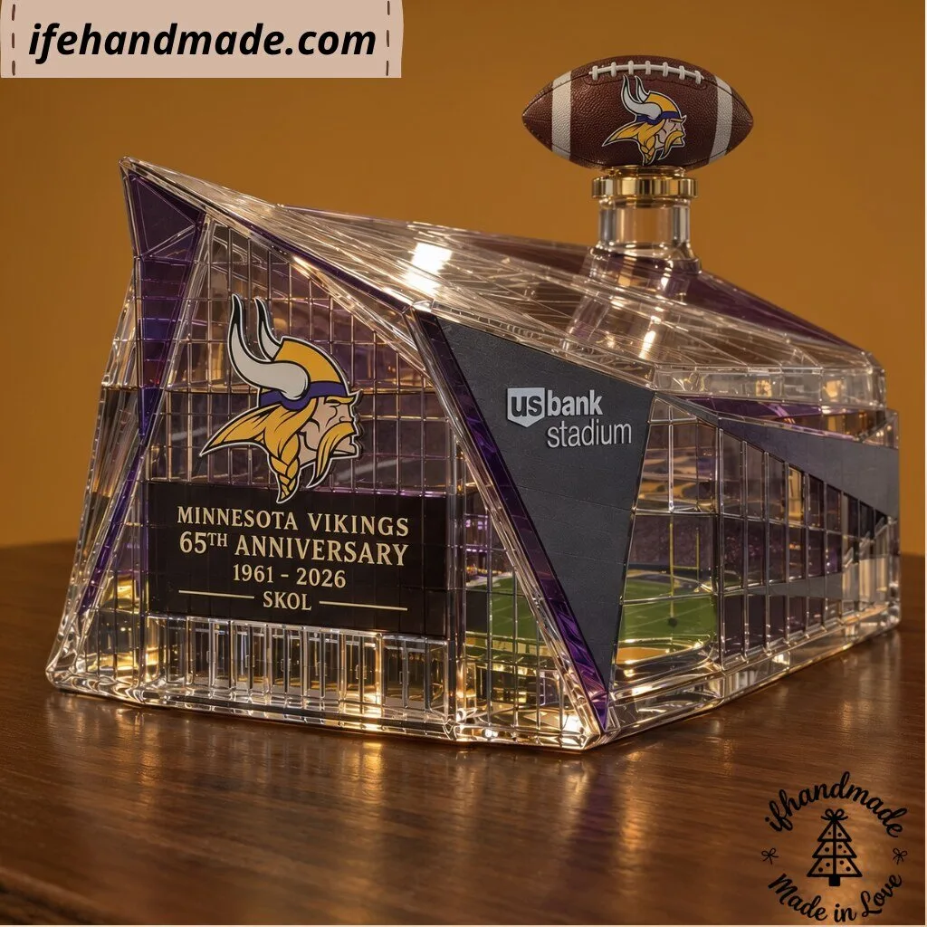 Minnesota Vikings 65th Anniversary 1961-2026 U.S. Bank Stadium Glass Whiskey Decanter