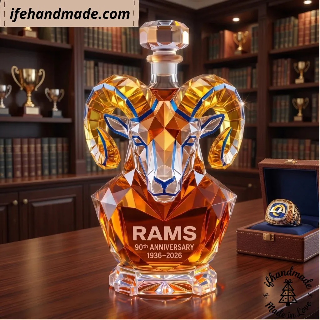 Los Angeles Rams 90th Anniversary 1936-2026 Ram Head Glass Whiskey Decanter