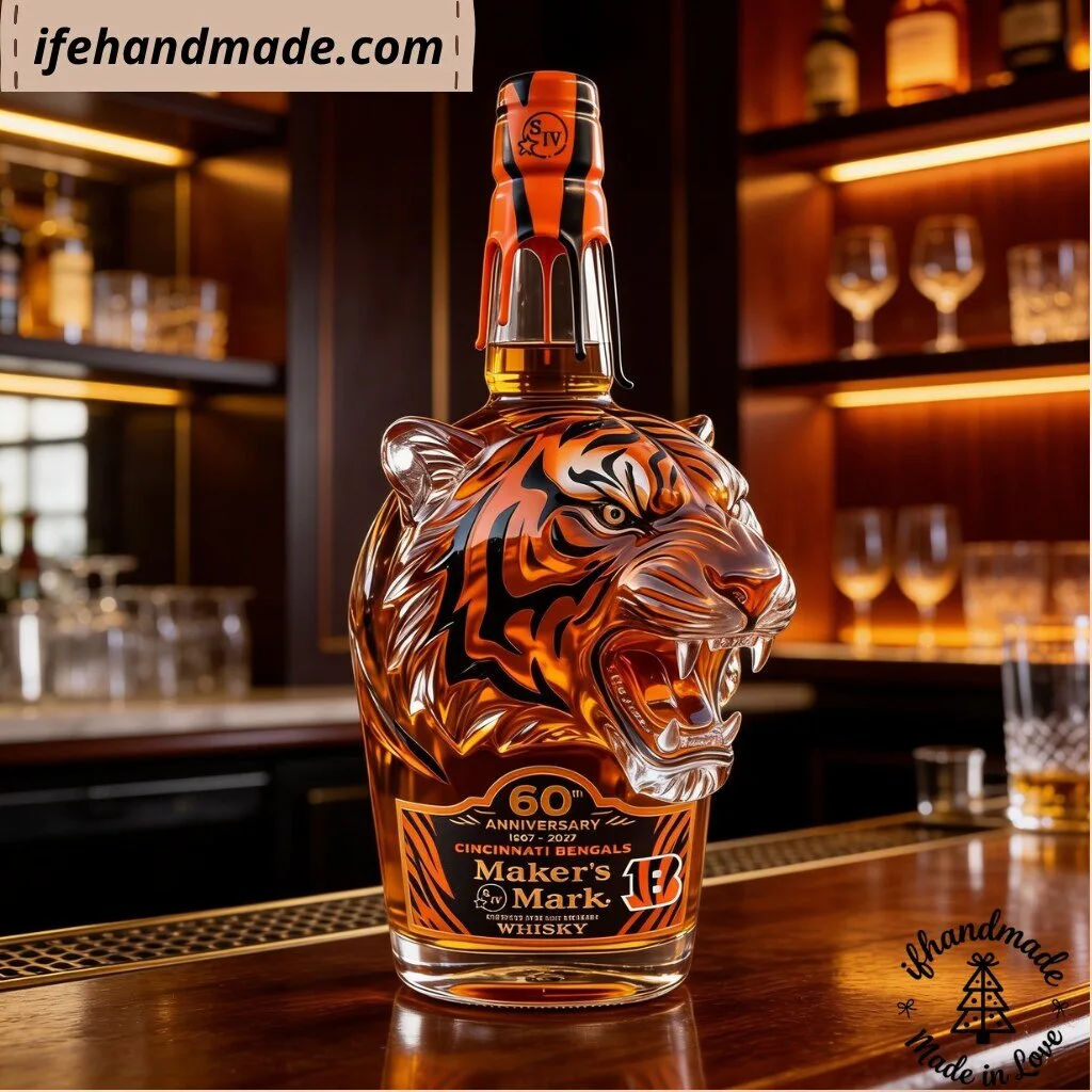 Cincinnati Bengals Maker's Mark 60th Anniversary Tiger Head Glass Whiskey Decanter Bottle