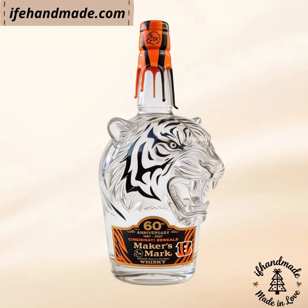 Cincinnati Bengals Maker's Mark 60th Anniversary Tiger Head Glass Whiskey Decanter Bottle 9 Cincinnati Bengals Maker