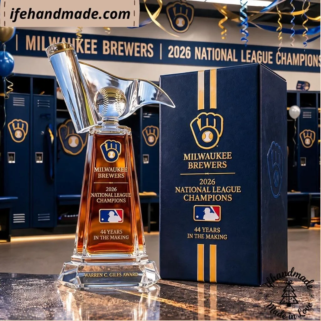 Milwaukee Brewers 44 Years In The Making 2026 NL Champions Glass Bourbon Decanter 9 Milwaukee Brewers 44 Years In The Making 2026 NL Champions Glass Bourbon Decanter