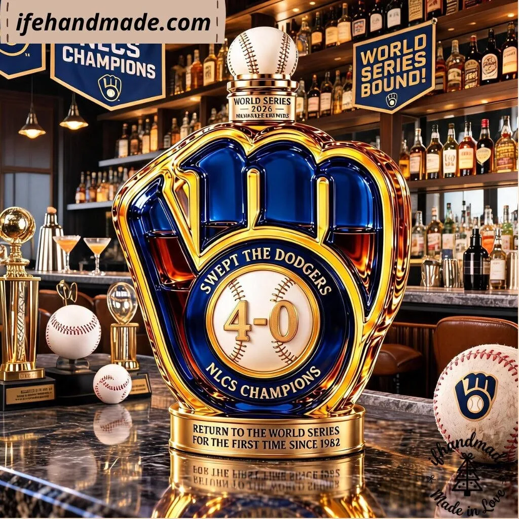 Milwaukee Brewers 2026 NLCS Champions Whiskey Decanter - Swept The Dodgers 4-0 Glove Glass Bottle 5 Milwaukee Brewers 2026 NLCS Champions Whiskey Decanter - Swept The Dodgers 4-0 Glove Glass Bottle