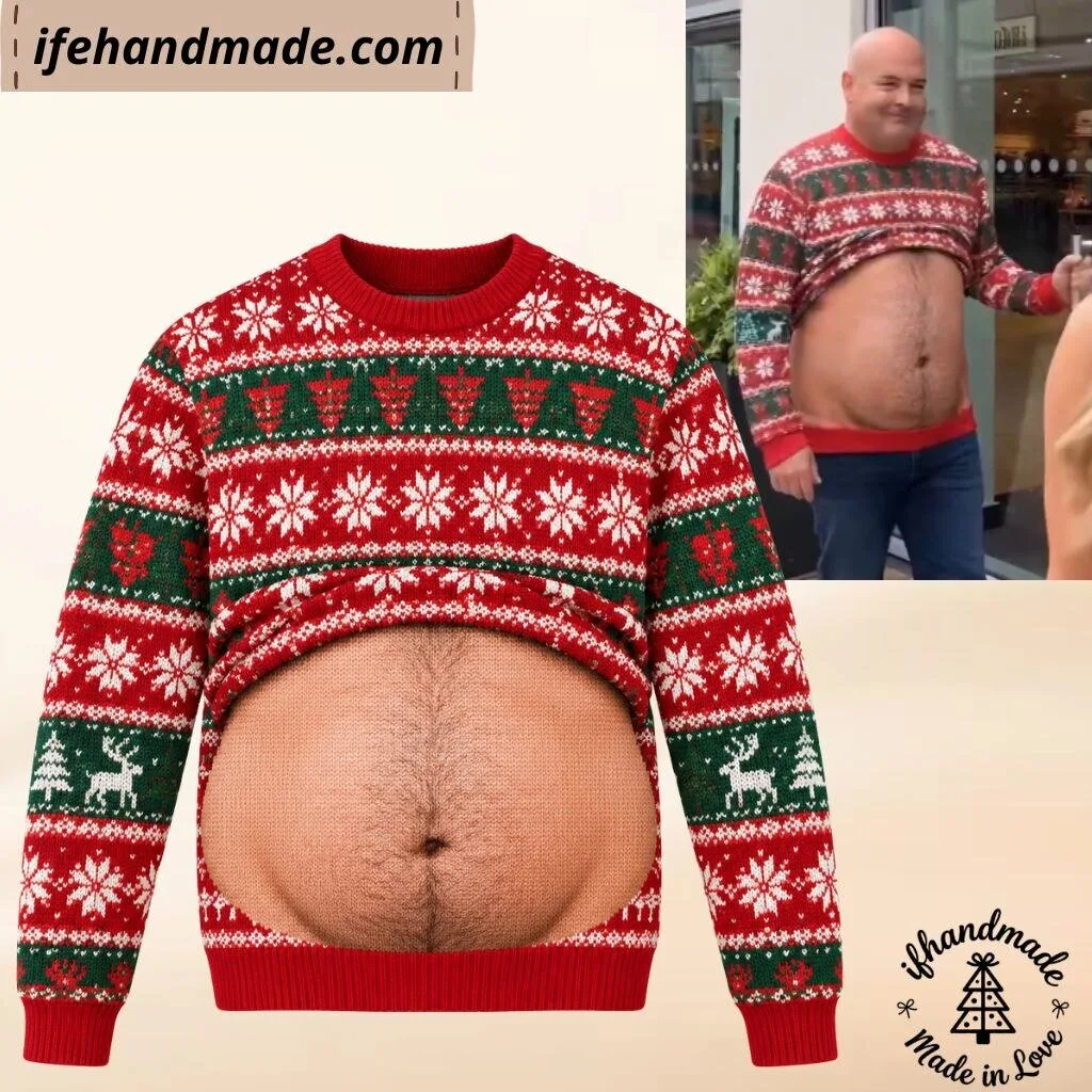 Funny Hairy Belly Ugly Christmas Sweater - 3D Printed Beer Belly Christmas Jumper