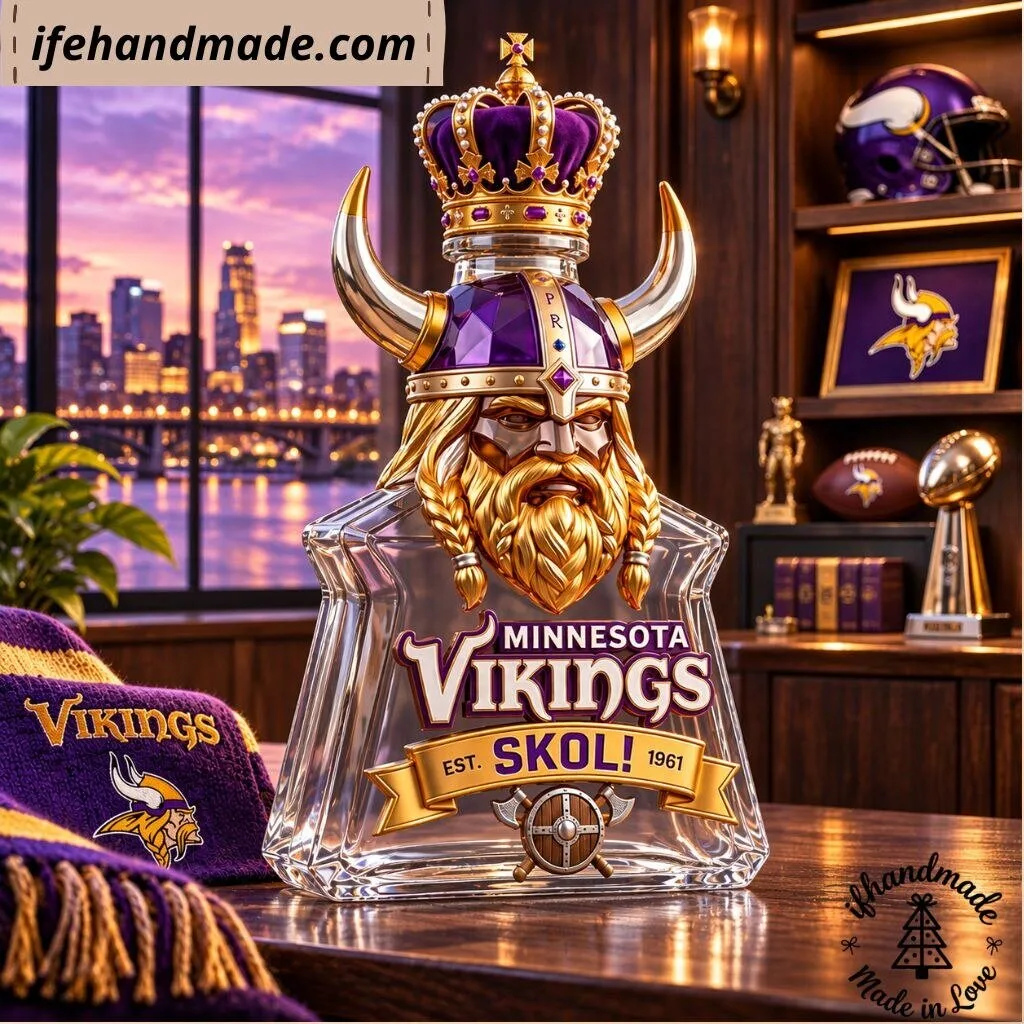 Minnesota Vikings SKOL Whiskey Decanter - Viking King Crystal Glass Bottle