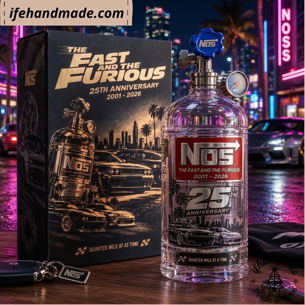 Fast and Furious 25th Anniversary Gold NOS Bottle Decanter - Racing Car Fan Barware