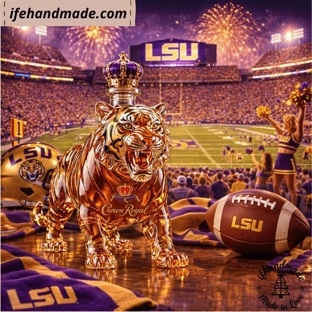 LSU Tigers Tiger Shaped Crystal Glass Whiskey Decanter - 1893-2026 Edition