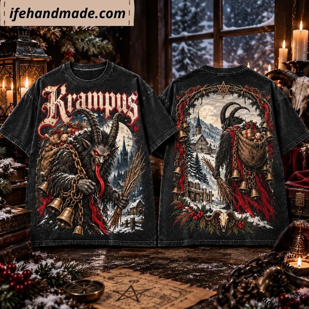 Vintage Krampus Christmas T-Shirt - Gothic Horror Holiday Graphic Shirt