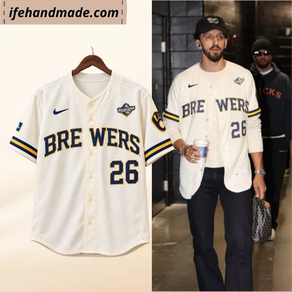 Landry Shamet Milwaukee Brewers Cream Home Replica Baseball Jersey Shirt 5 Landry Shamet Milwaukee Brewers Cream Home Replica Baseball Jersey Shirt