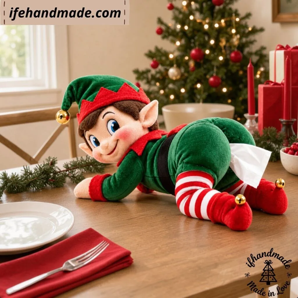 Funny Christmas Elf Butt Plush Tissue Box Holder - Novelty Holiday Tissue Dispenser
