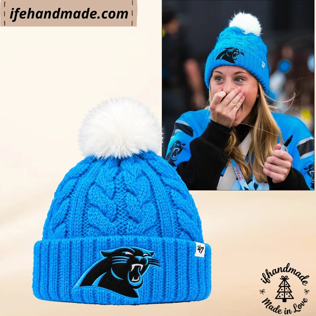 Carolina Panthers Cuffed Knit Pom Beanie - Blue Winter Hat