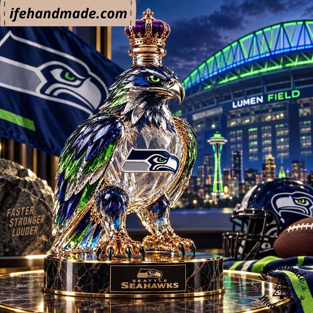 Seattle Seahawks Crown Royal Decanter - 50th Anniversary Hawk Glass Bottle 8 Seattle Seahawks Crown Royal Decanter - 50th Anniversary Hawk Glass Bottle