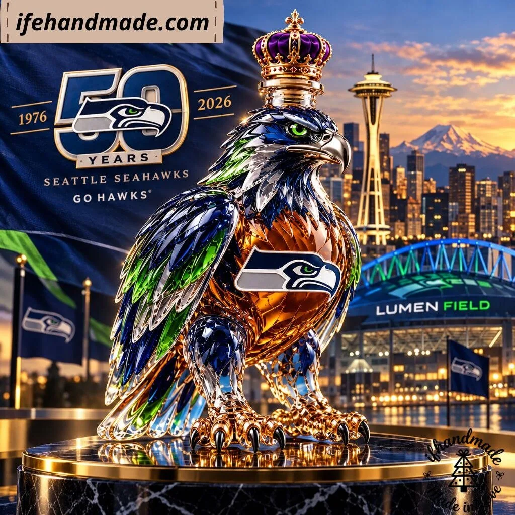Seattle Seahawks Crown Royal Decanter - 50th Anniversary Hawk Glass Bottle 9 Seattle Seahawks Crown Royal Decanter - 50th Anniversary Hawk Glass Bottle