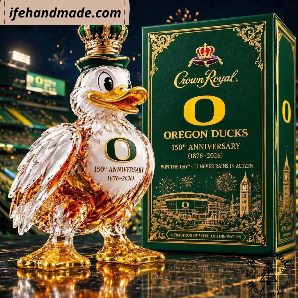 Oregon Ducks Crown Royal Decanter - 150th Anniversary Duck Glass Bottle