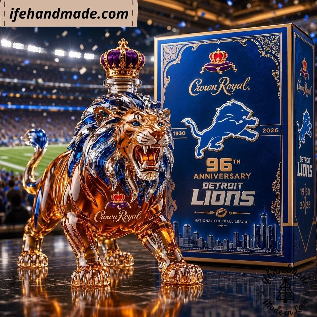 Detroit Lions Crown Royal Decanter - 96th Anniversary Lion Glass Bottle