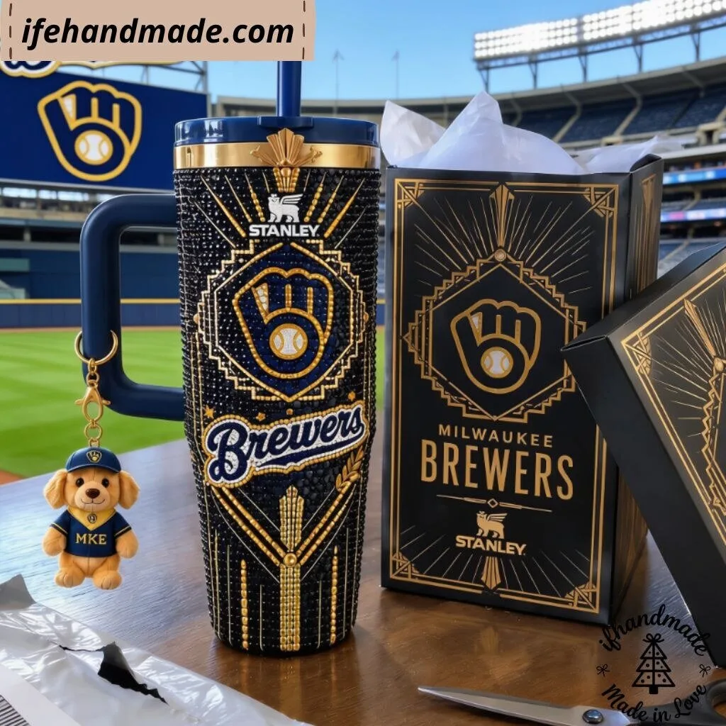 Milwaukee Brewers Stanley Cup 40oz Bling Tumbler - Rhinestone MLB Baseball Insulated Travel Mug