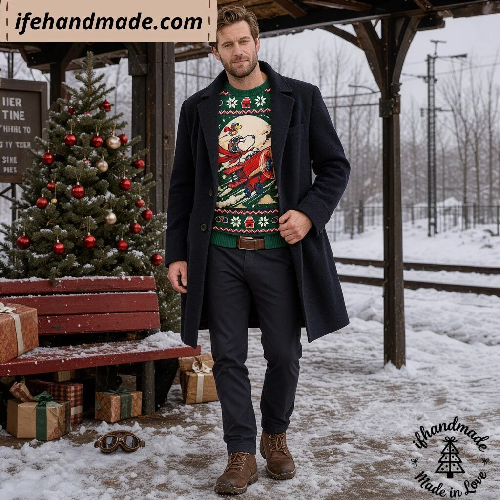 Snoopy Flying Ace Christmas Ugly Sweater - Peanuts Green Holiday Sweatshirt 10 Snoopy Flying Ace Christmas Ugly Sweater - Peanuts Green Holiday Sweatshirt