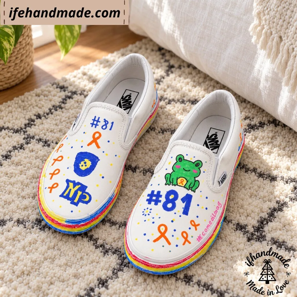 Custom Hand Painted Frog Orange Ribbon Awareness Slip-On Shoes