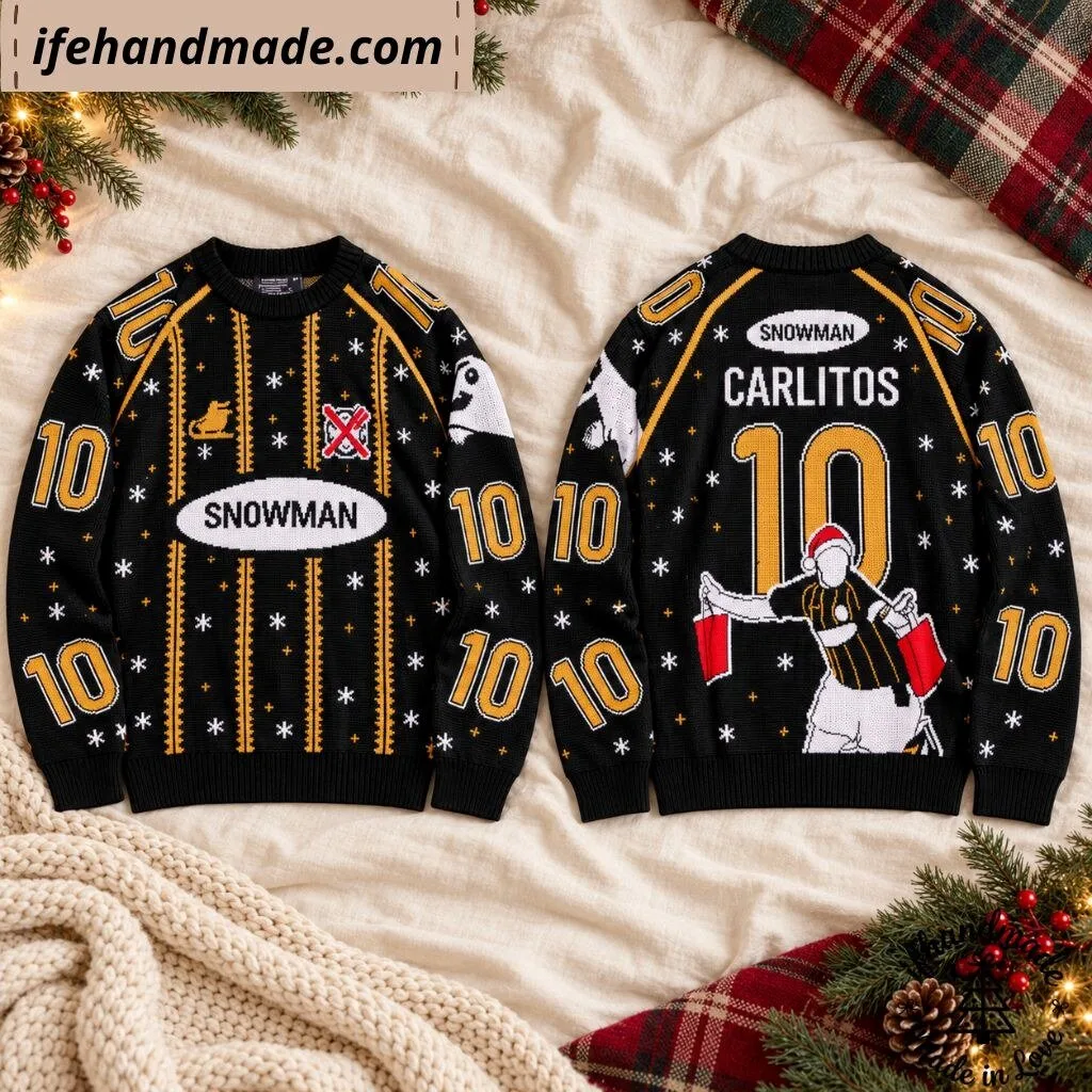 Carlitos Snowman 10 Ugly Christmas Sweater - Funny Football Holiday Knitted Sweater