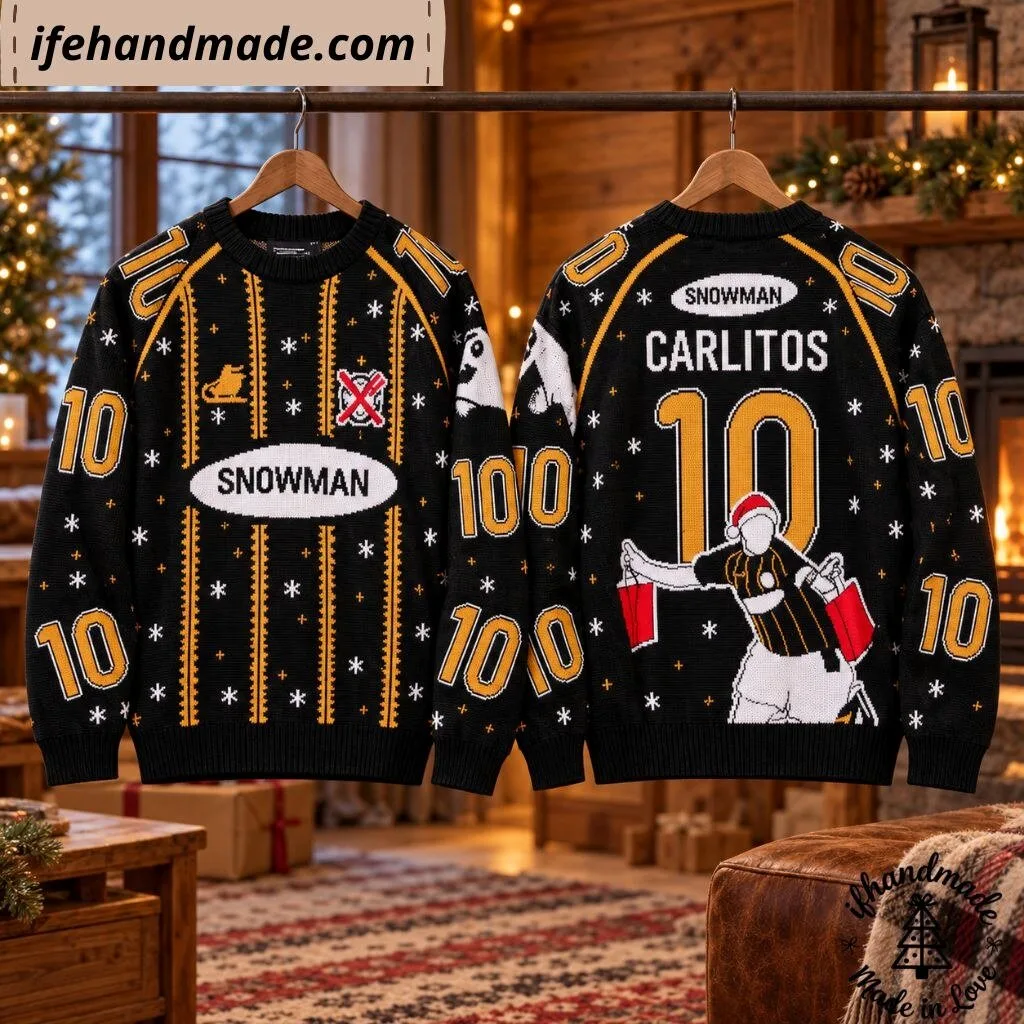 Carlitos Snowman 10 Ugly Christmas Sweater - Funny Football Holiday Knitted Sweater 10 Carlitos Snowman 10 Ugly Christmas Sweater - Funny Football Holiday Knitted Sweater